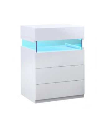 LED Nightstand 4-Drawer Bedside Table, Acrylic Modern Storage Cabinet
