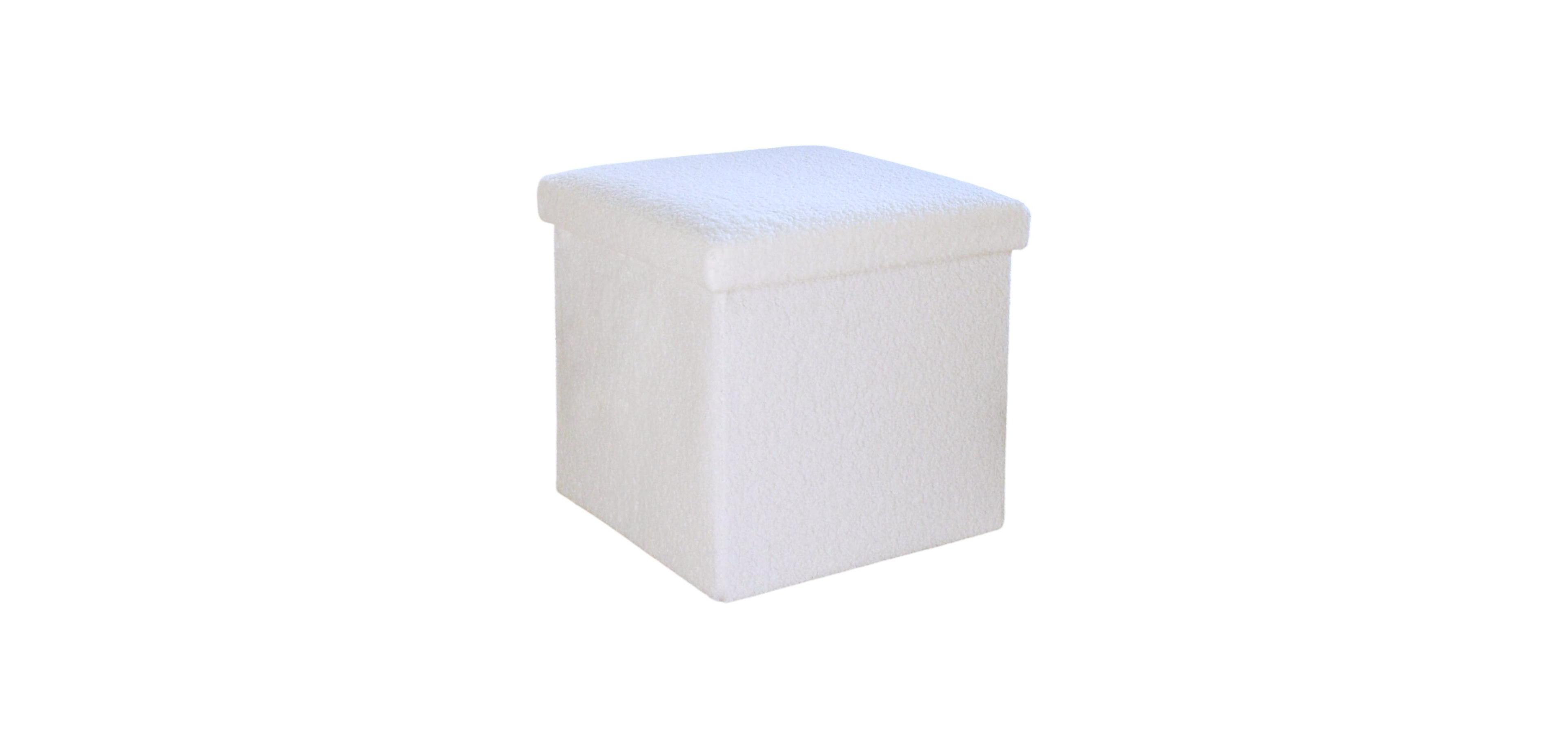 HomeRoots 15" Boucle Cube Ottoman With Storage