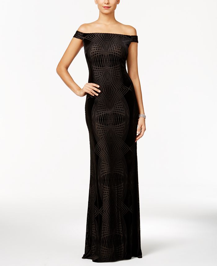 Adrianna Papell Velvet Off-The-Shoulder Gown - Macy's