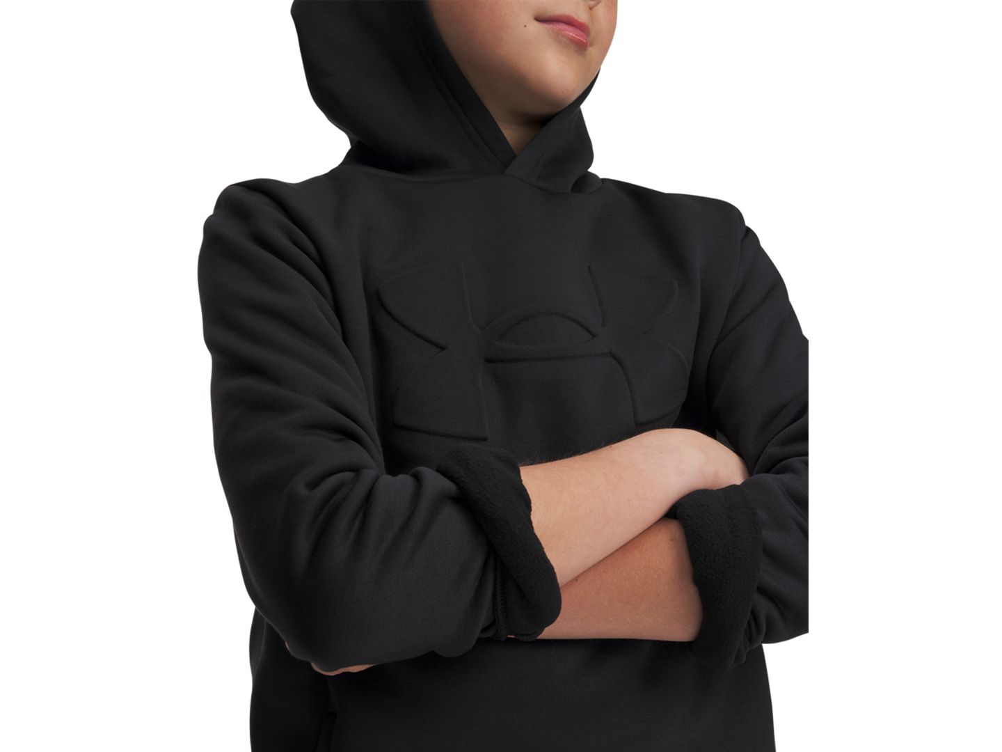 Худи Under Armour Armour Fleece Embossed Long-Sleeve Kangaroo-Pocket для мальчиков, цвет: Чёрный — фото 2