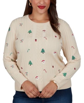Plus Size Cable-Knit Holiday Pullover Sweater