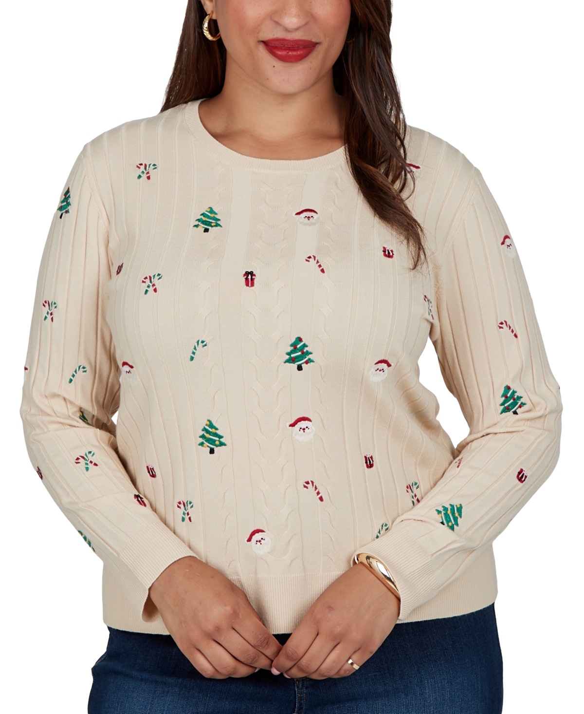 Ruby Rd. Plus Cable-Knit Holiday Pullover Sweater