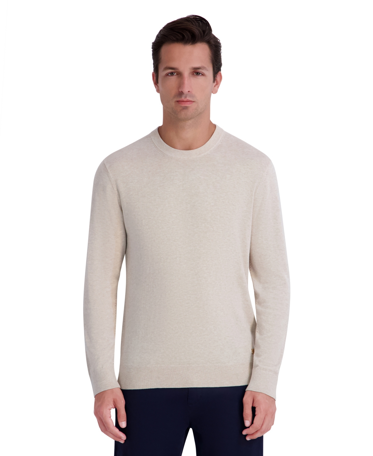Karl Lagerfeld Paris Men's Fine Gauge Blend Crewneck Long-Sleeve Sweater - Oatmeal