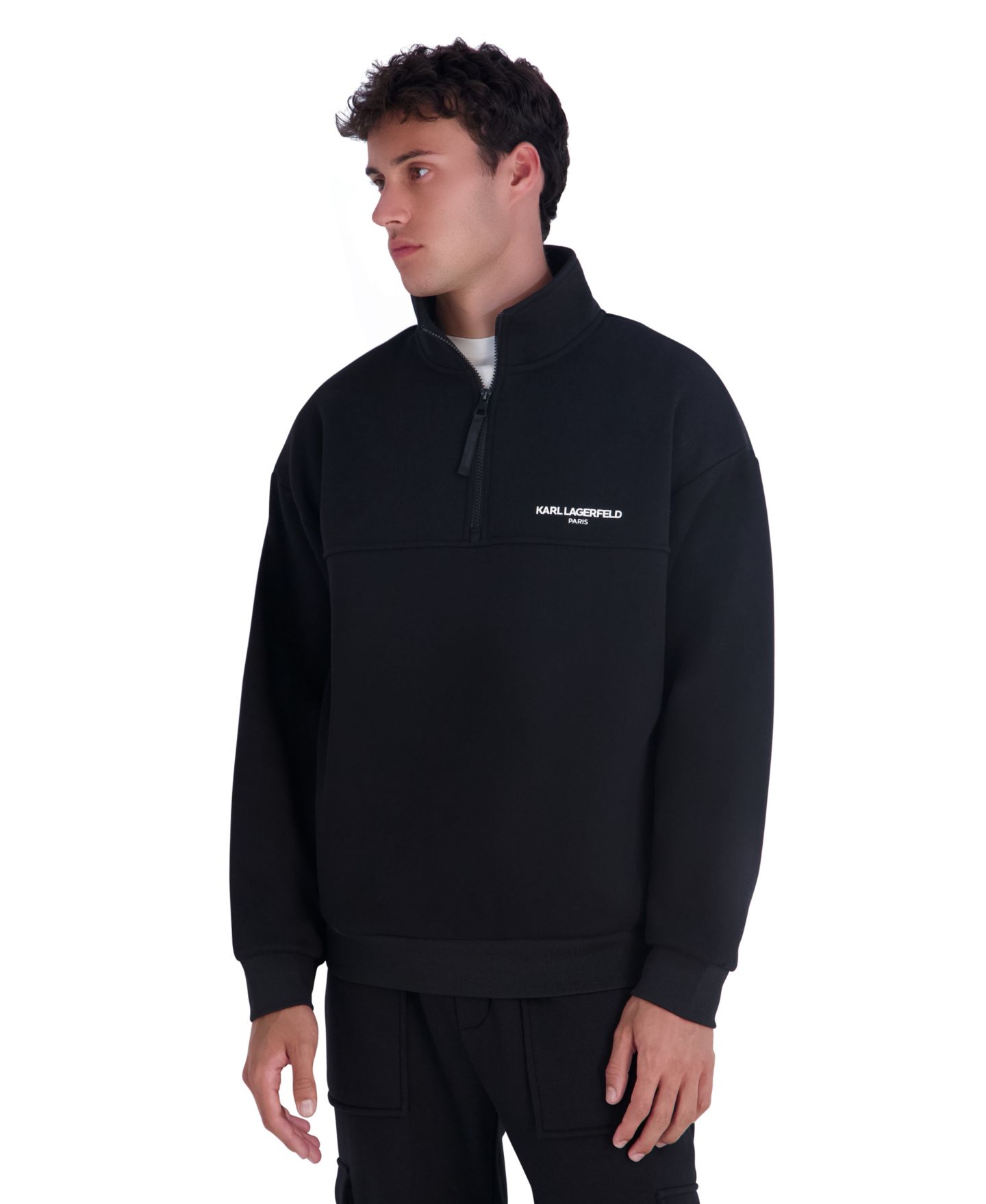 Мужская толстовка KARL LAGERFELD PARIS Quarter-Zip Mock-Neck Fleece, цвет: Чёрный — фото 3