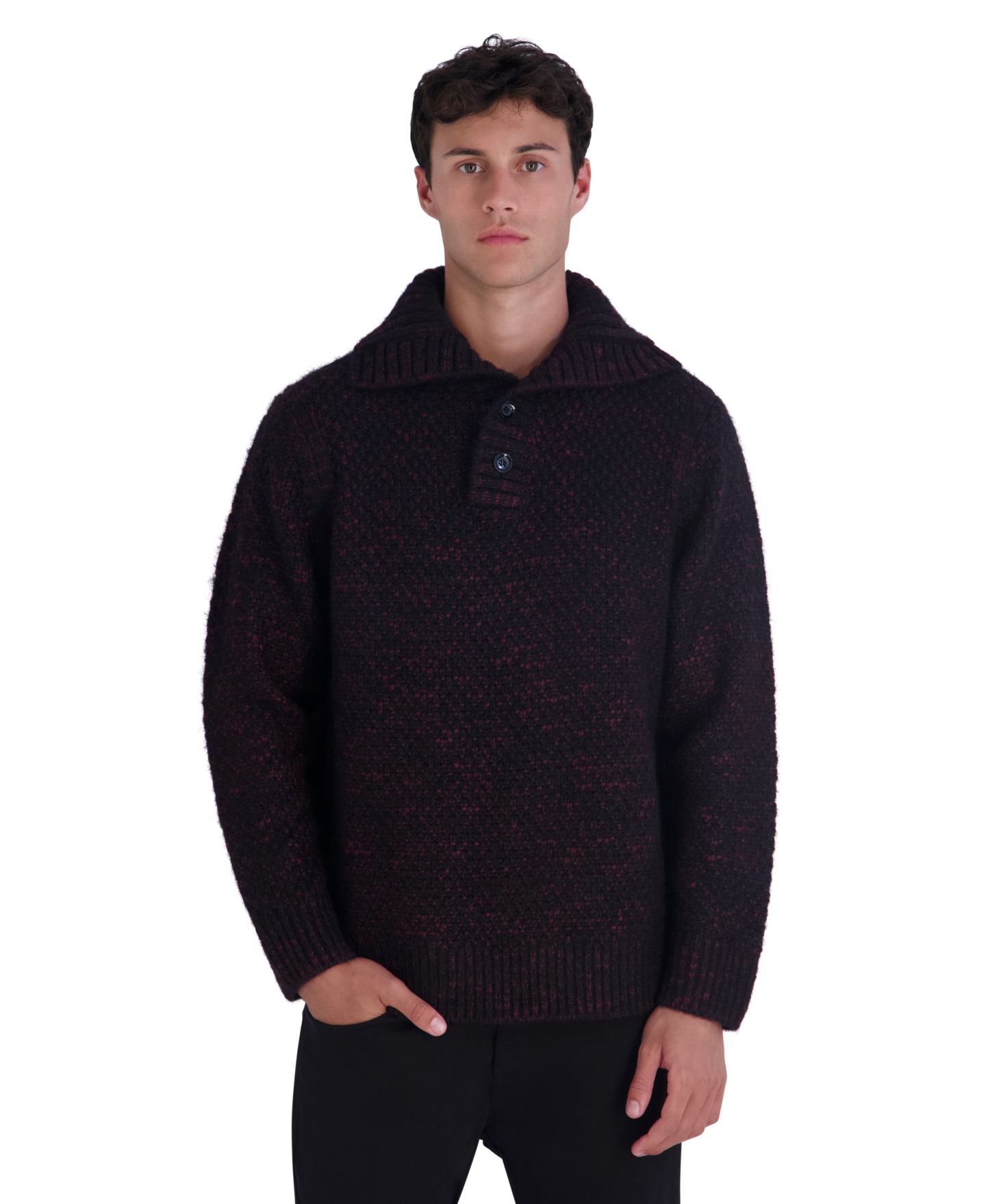Мужской свитер KARL LAGERFELD PARIS Funnel Neck Chunky Loose, цвет: Винный — фото 1