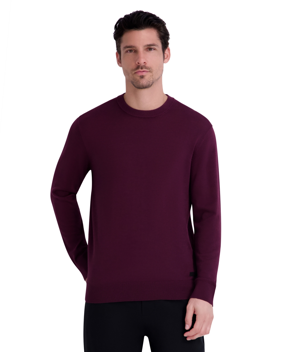 Karl Lagerfeld Paris Men's Fine Gauge Blend Crewneck Long-Sleeve Sweater - Wine