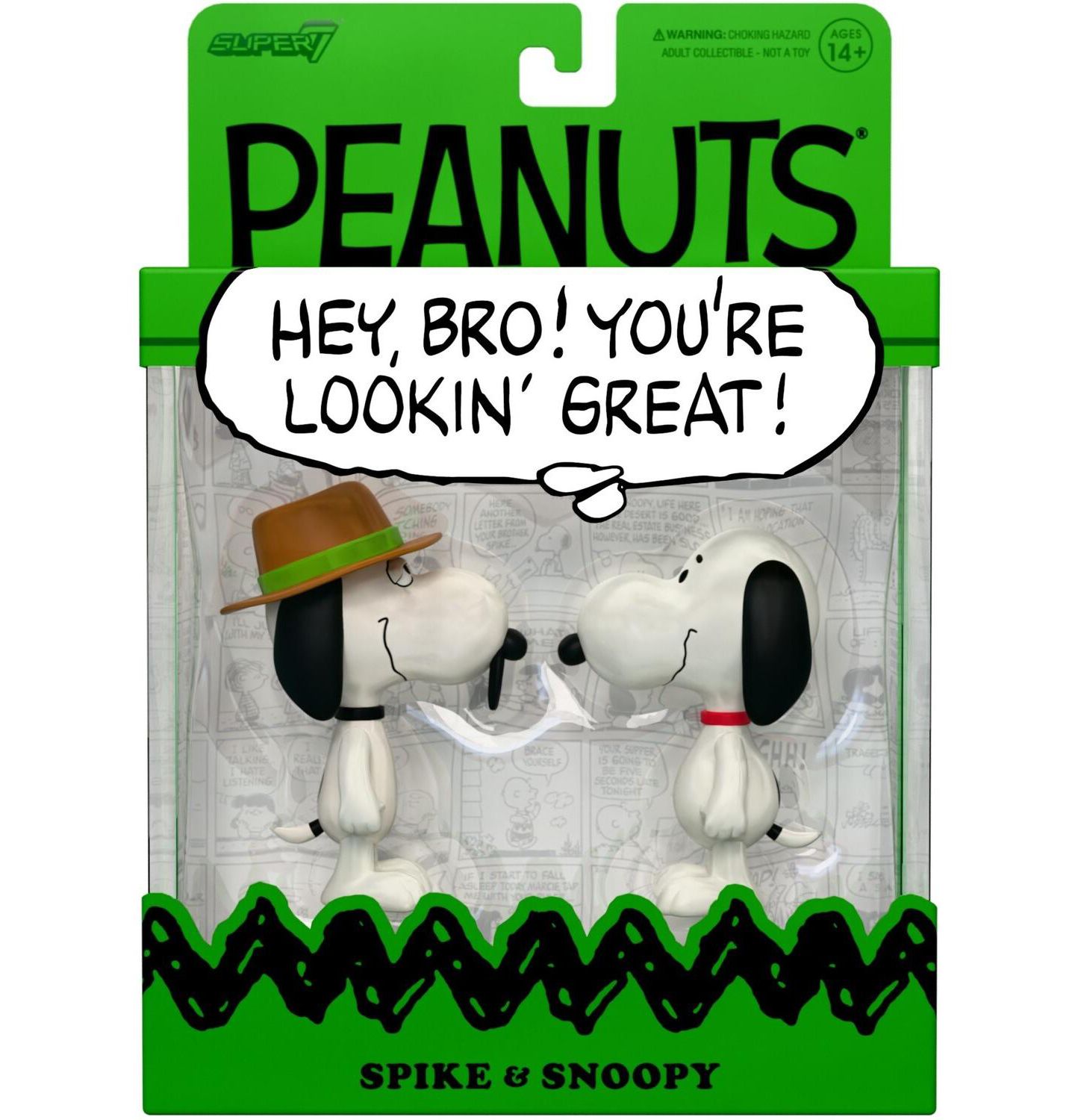 Детские фигурки Super7 ReAction Peanuts Snoopy and Spike Articulated 2.75" Action Figures, 2-Piece Set, Ages 14+, цвет: Open Miscellaneous — фото 1