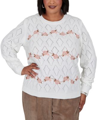 Plus Size Embroidered Pointelle Sweater