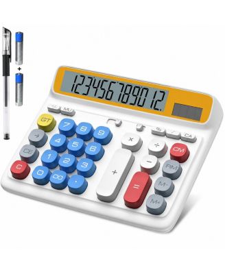 Desktop Calculator Large LCD Display 12 Digit Two-Way Power Office Accounting