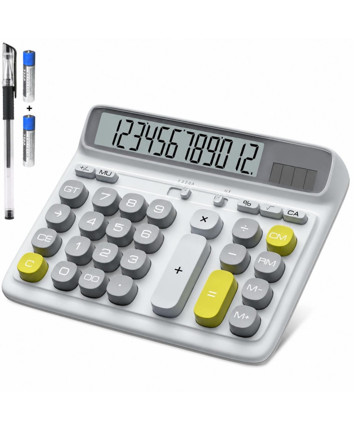 Four Candies Desktop Calculator Large Lcd Display 12 Digit Two-Way Power Office Accounting - White