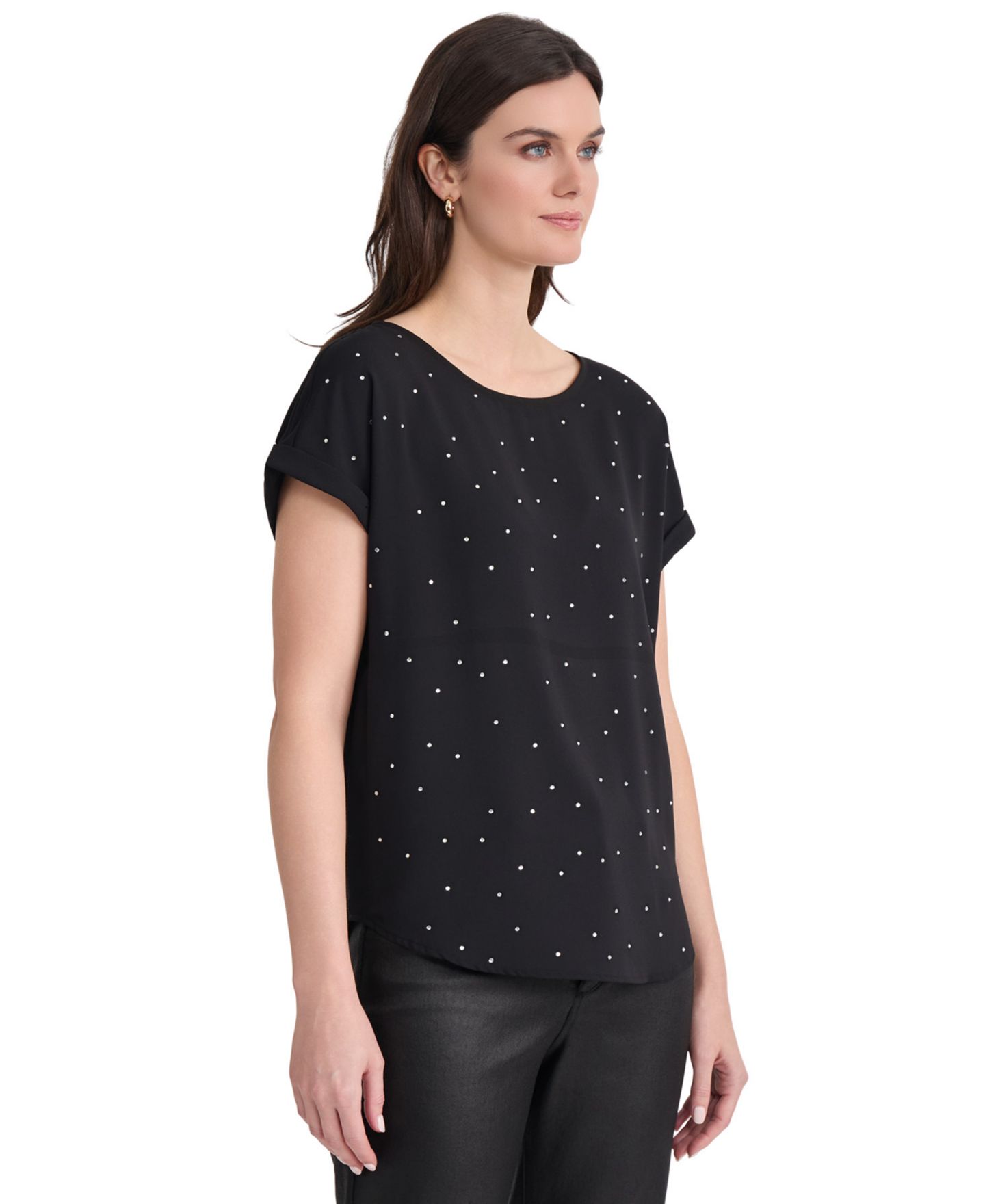 Женская блузка Jones New York Extend Roll Cuff Crew Neck Short-Sleeve, цвет: Чёрный — фото 2