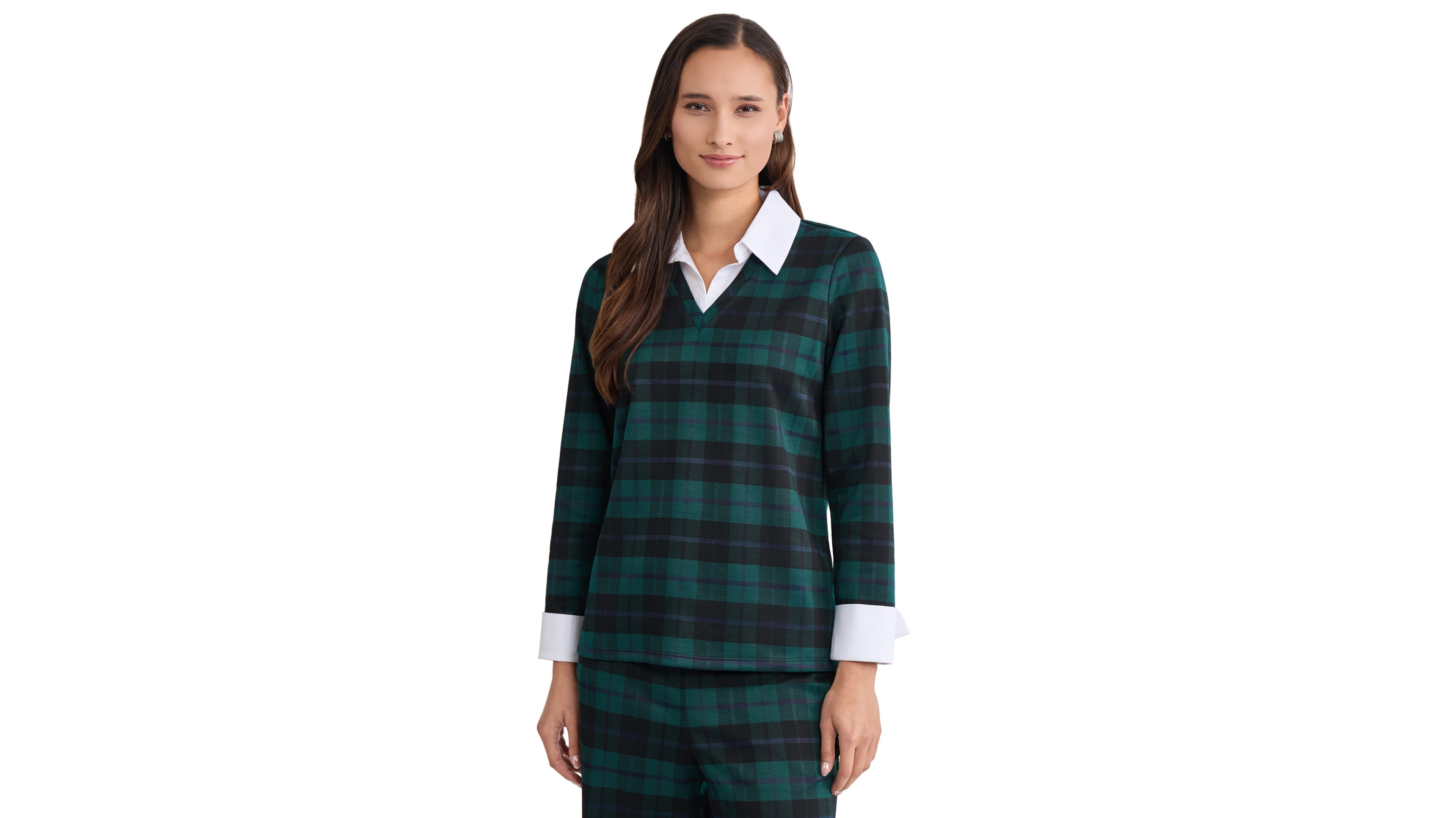 Jones New York Women's Long-Sleeve V-Neck Plaid Blouse