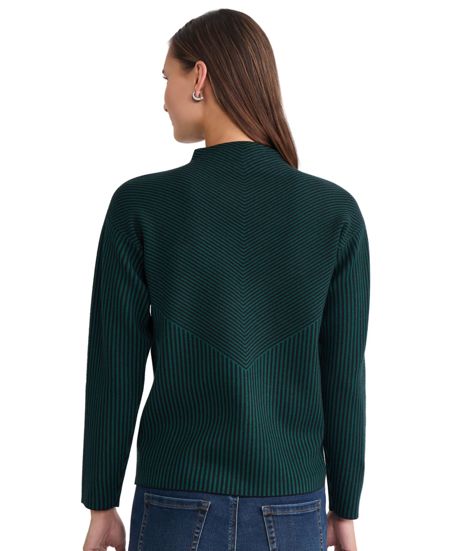 Женский свитер Jones New York Striped Funnel Mock Neck Long-Sleeve, цвет: Тёмно-зелёный / Чёрный — фото 4