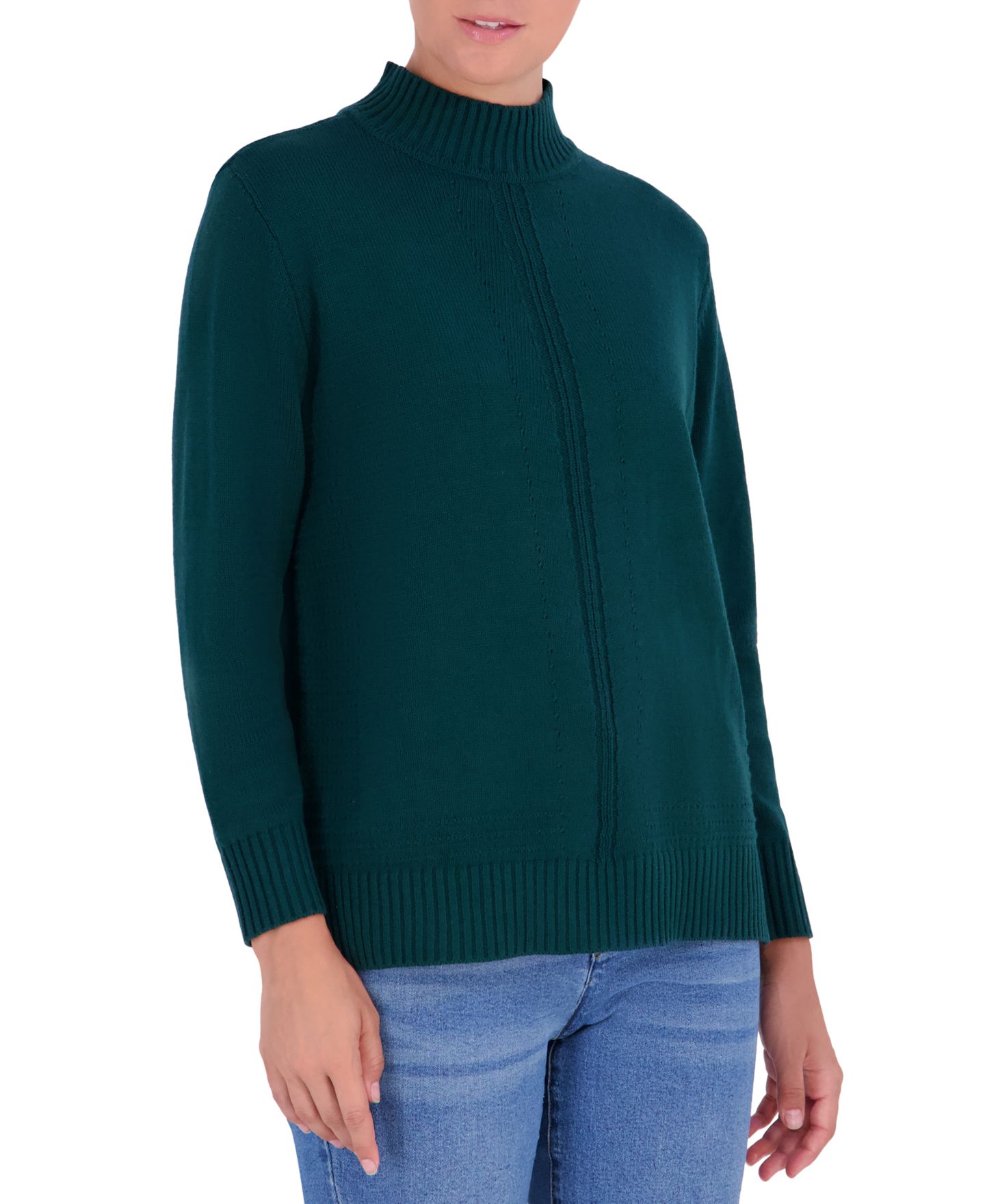 Женский свитер Jones New York Oversized Turtleneck Stitch-Detail, цвет: Тёмный тёмно-зелёный — фото 2