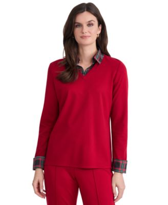 Women's Serenity Long-Sleeve Plaid Layered-Look Blouse