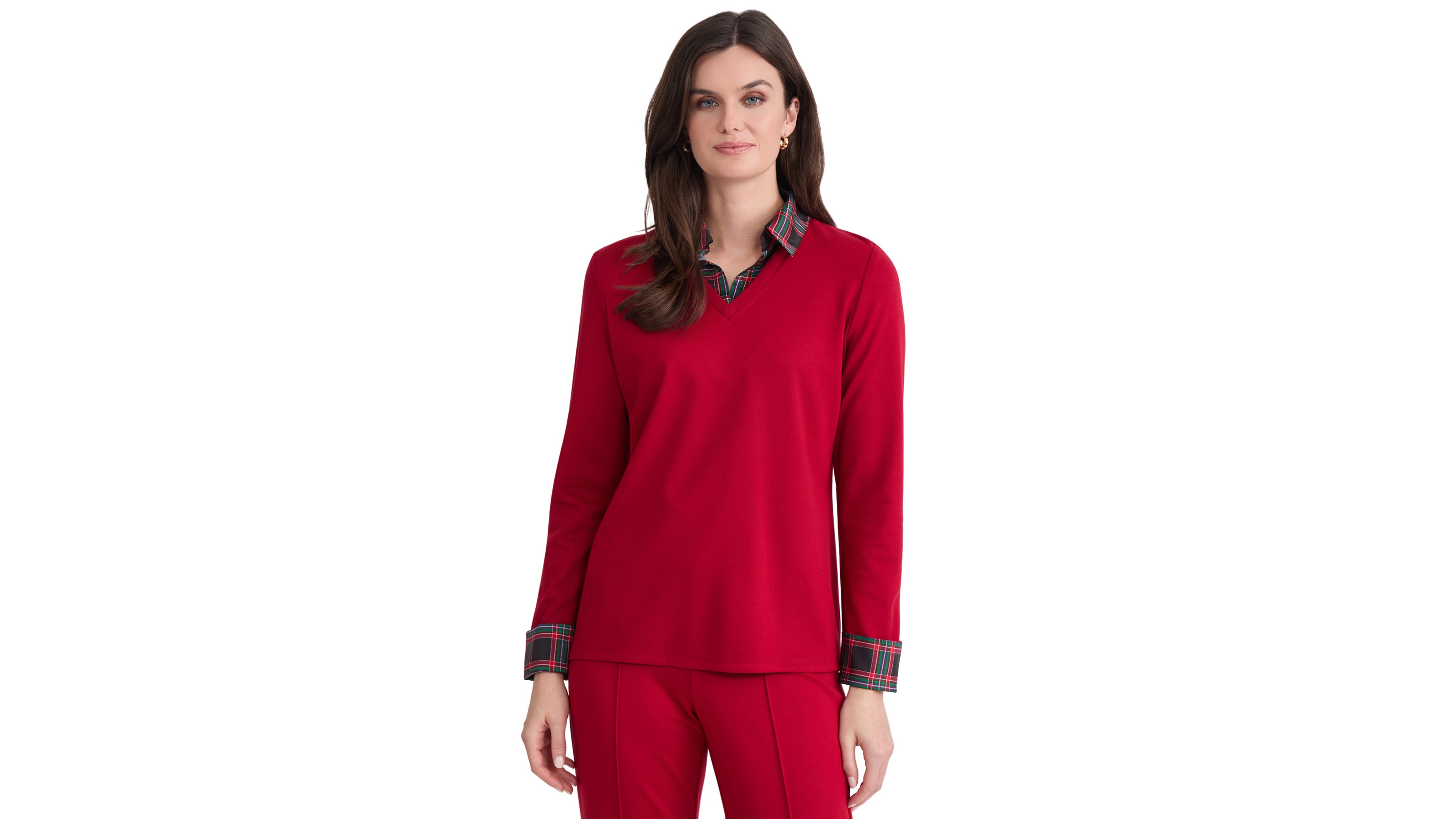 Jones New York Women's Serenity Long-Sleeve Plaid Layered-Look Blouse