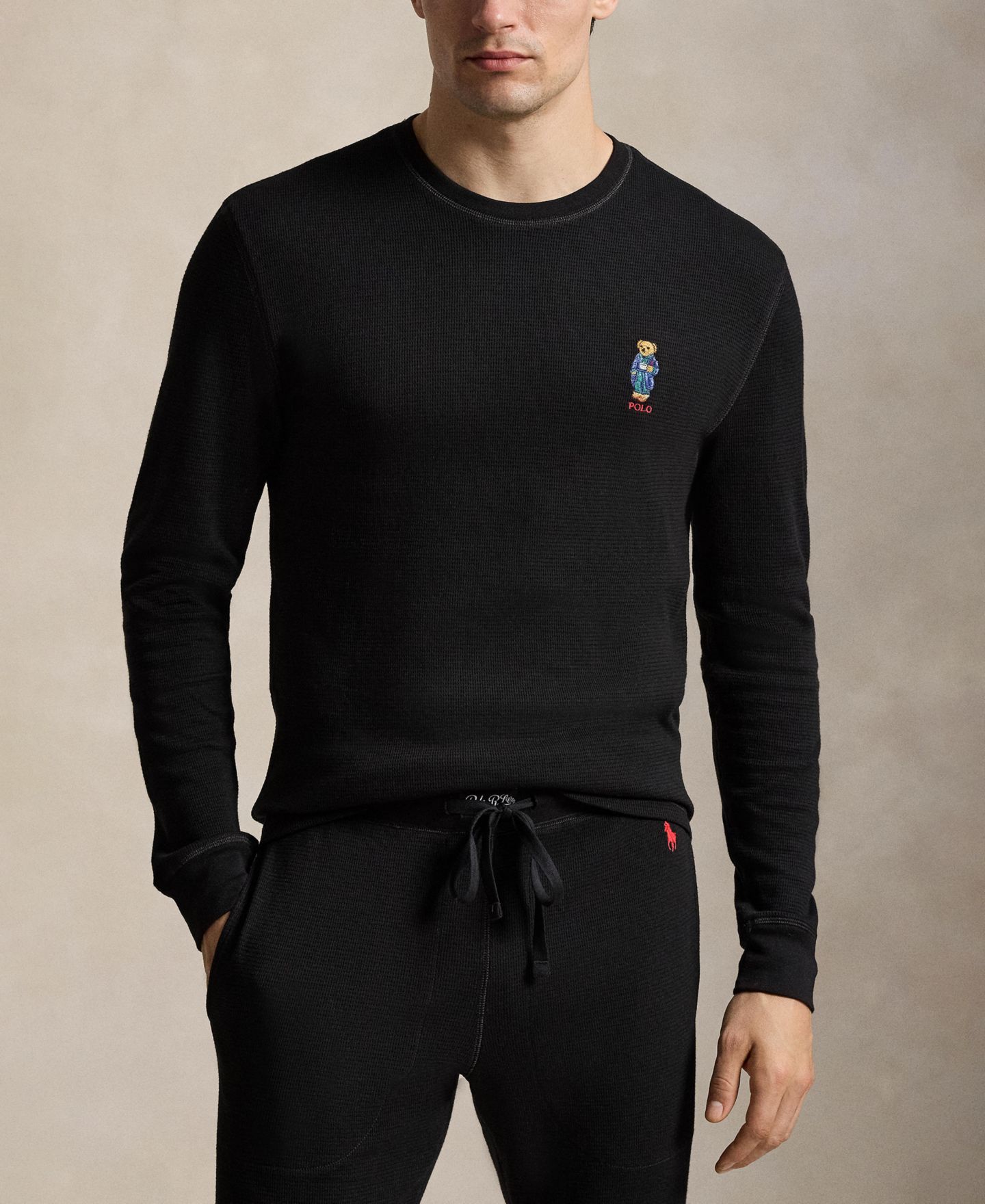 Пижамный комплект Bear для мужчин, вафельная ткань, 2 предмета — Polo Ralph Lauren, цвет: Чёрный — фото 2