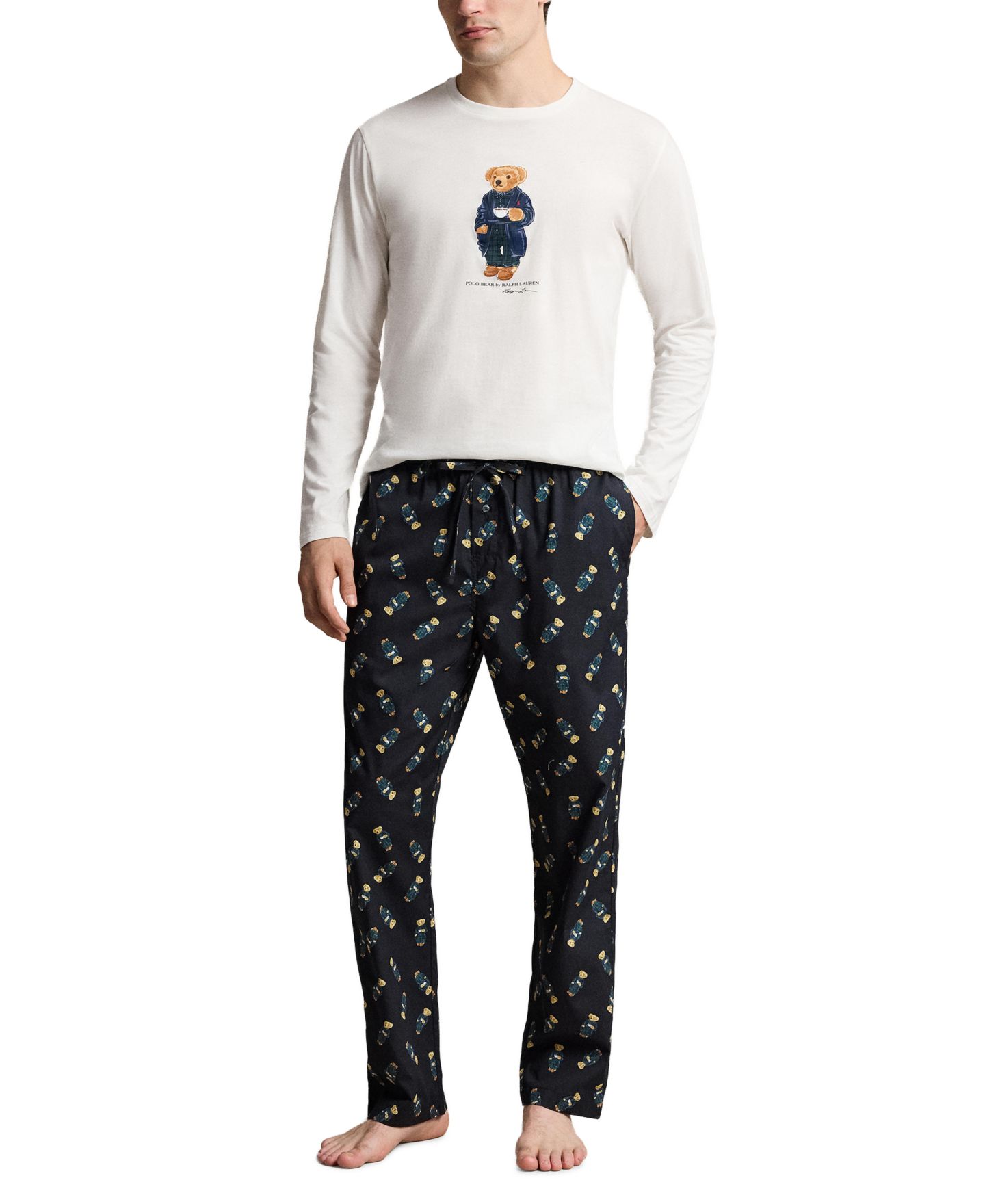 Мужской комплект Polo Ralph Lauren Polo Bear Long-Sleeve Top and Pants, 2-Piece Gift Box, цвет: Белый / Чёрный — фото 1