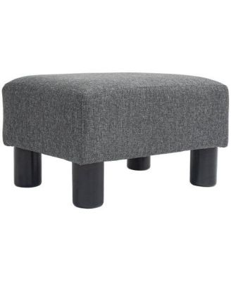 Linen Touch Cube Ottoman Foot Rest Upholstered Small Stool with Plastic Legs for Entryway Living Room
