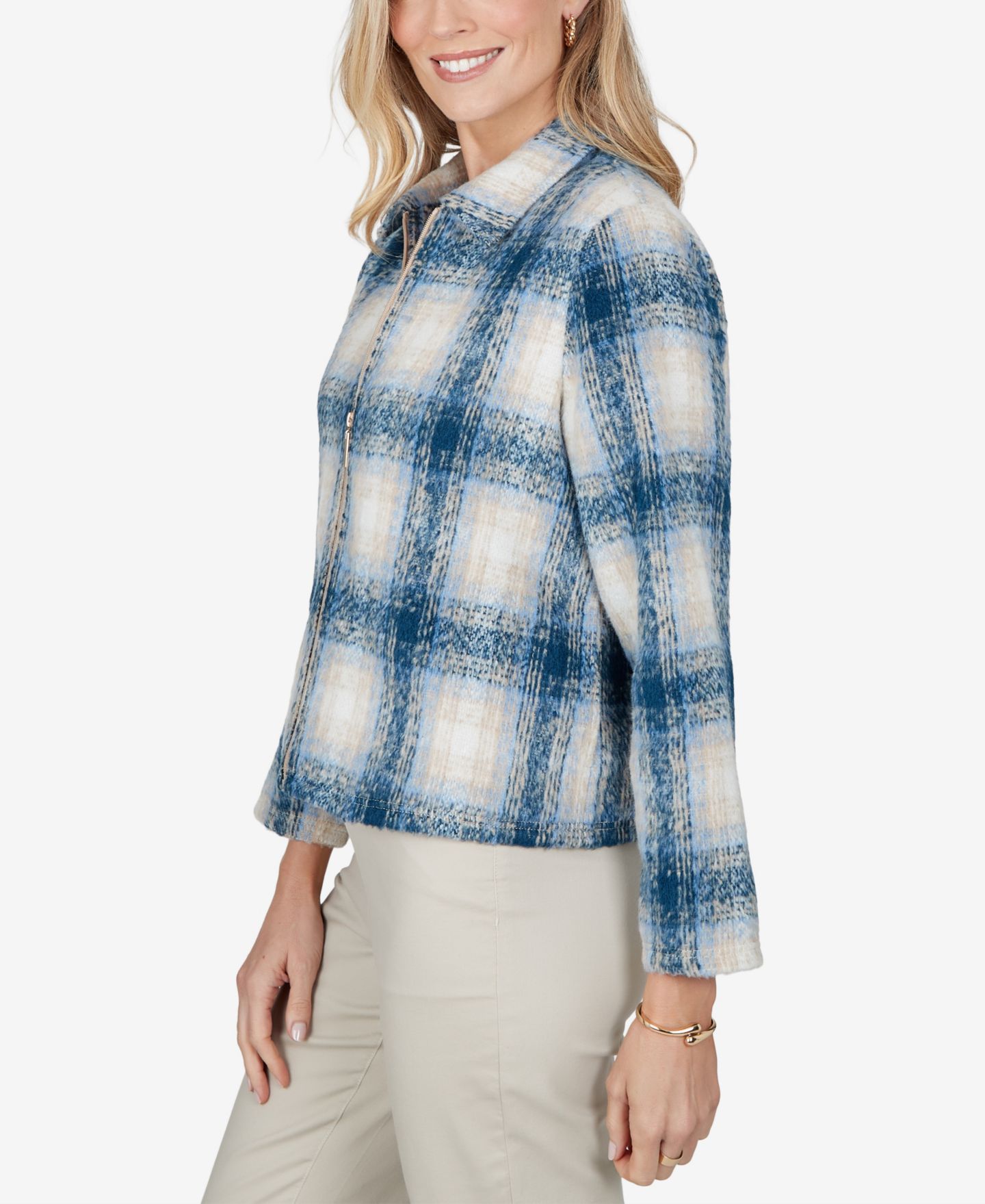 Женская куртка Alfred Dunner Petite Plaid Zip-Up, цвет: Синий разноцветный — фото 3
