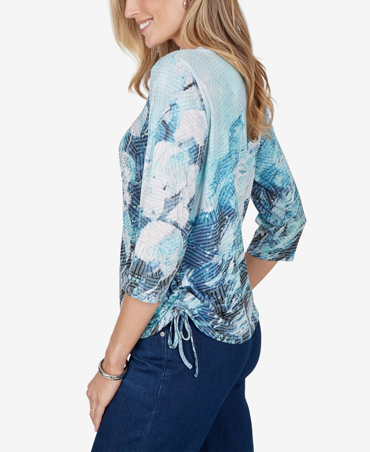 Женская блузка Alfred Dunner Petite 3/4-Sleeve Floral Print, цвет: Синий — фото 3
