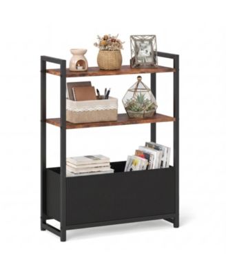 3-Tier Skinny Couch Side Table with Storage Shelves and Metal Frame Slim Nightstand