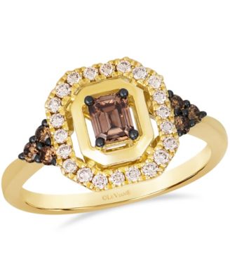 Diamond Halo Emerald Cut Ring (5/8 ct. t.w.) in 14k Yellow Gold