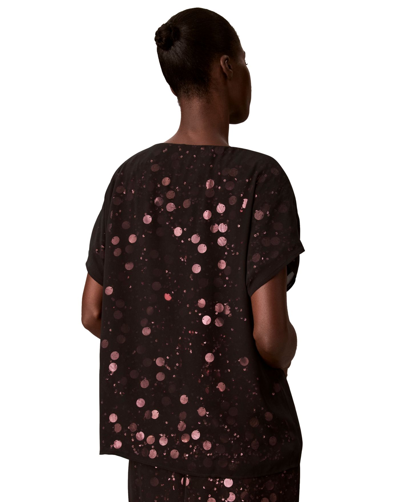 Женская блузка Calvin Klein Sequin Sheer Boat-Neck, цвет: Выцветший орхидея / Чёрный — фото 5