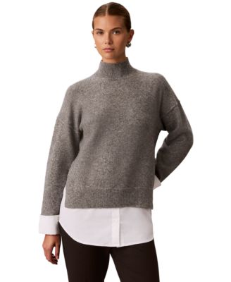 Women's Oversized Mock Neck Twofer Sweater