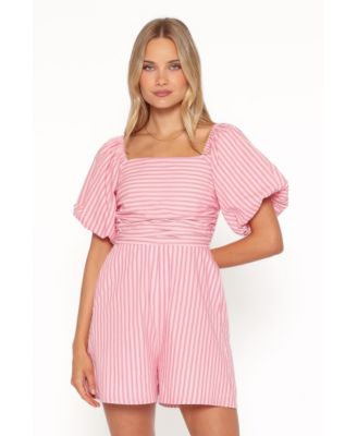 Women's Clo Puff Sleeve Square Neckline High-Waisted Romper, 2" Inseam