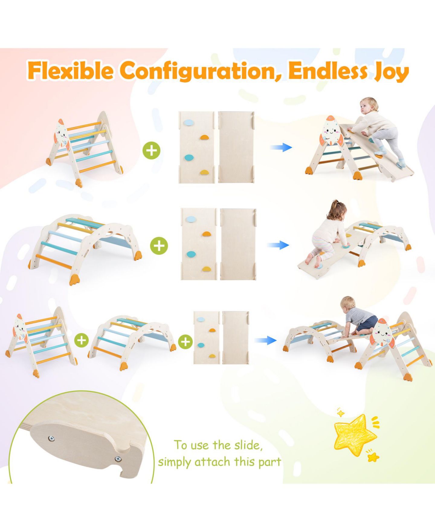 Детские игрушки Costway 8-in-1 Foldable Climbing Toys, Climbing Triangle, Arch, Cushion and Balance Bridge, 4-Piece Set, цвет: Assorted Pre-Pack — фото 9
