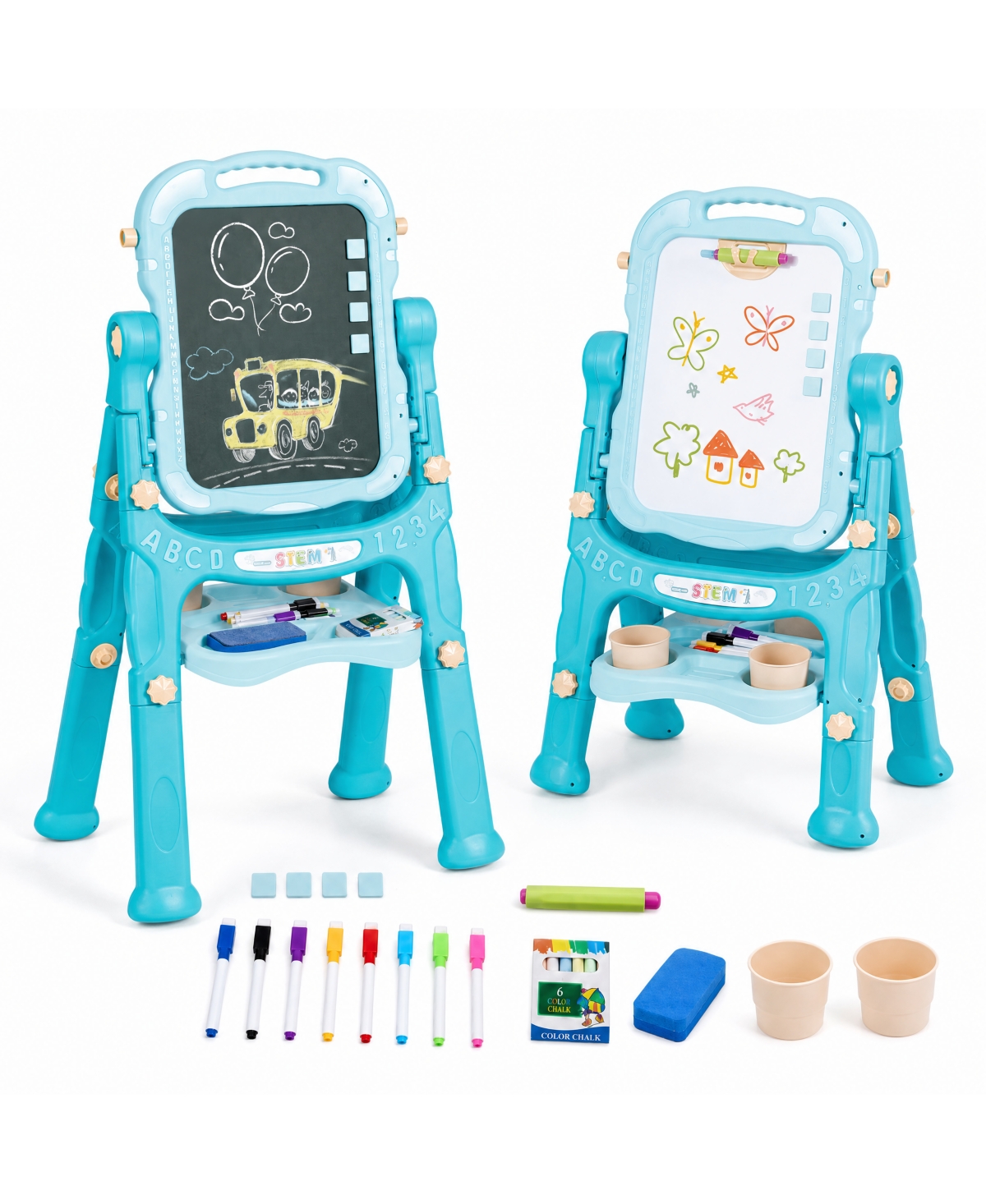 Costway Kids Height-Adjustable 4-in-1 Art Easel with 22 Accessories