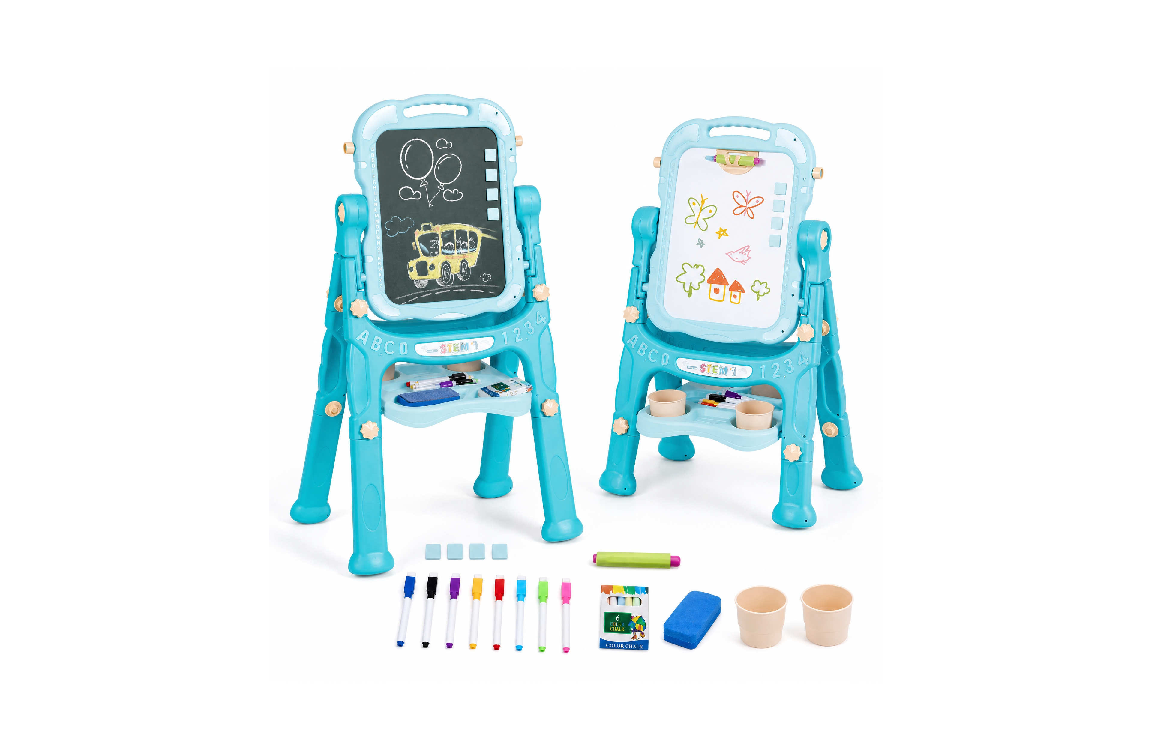 Costway Kids Height-Adjustable 4-in-1 Art Easel with 22 Accessories