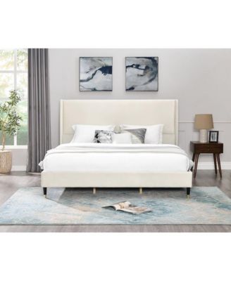 Rozitta Beige Velvet Wingback Platform Bed