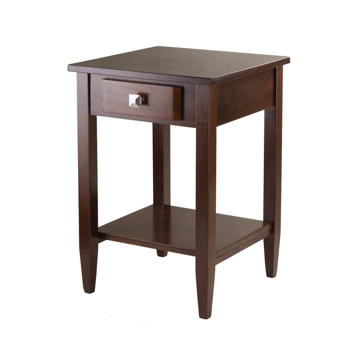 FurniFact End Table with Drawer, Tapered Legs, Lower Shelf