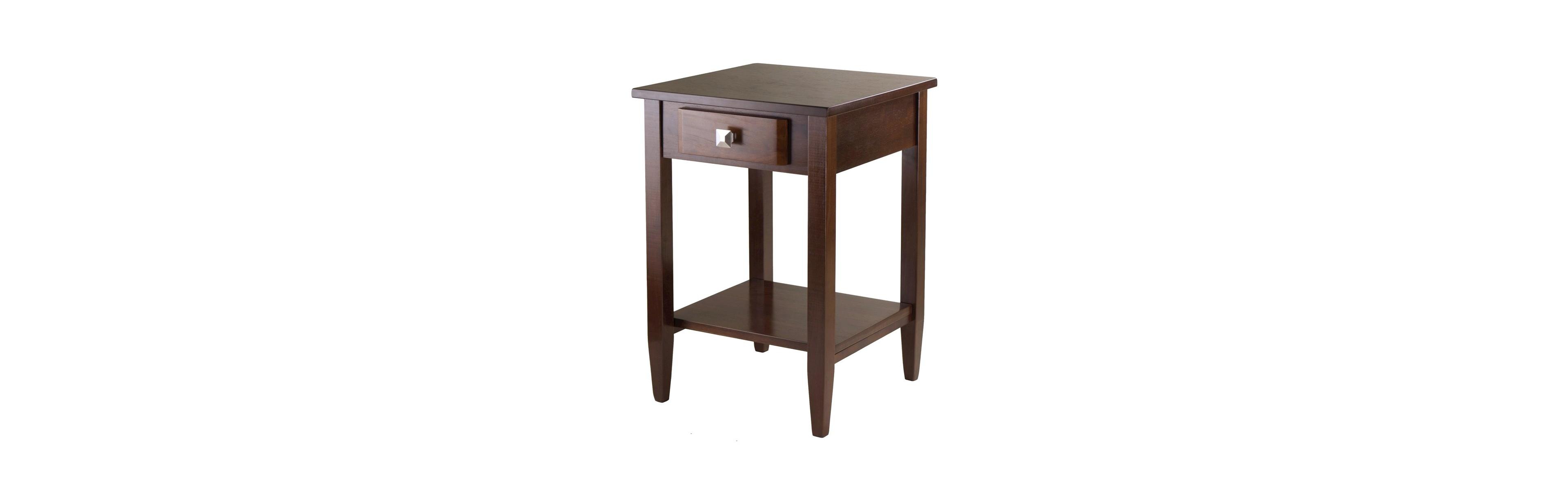 FurniFact End Table with Drawer, Tapered Legs, Lower Shelf