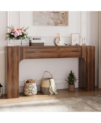 Farmhouse Slim Console Table 63 Inch with Wood Grain Finish Particle Board for Entryway Hallway Behind Couch Living Room