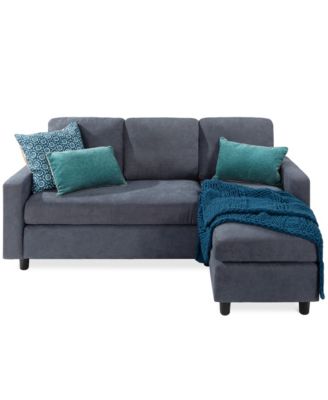 Linen Sectional Sofa Couch w/ Chaise Lounge, Reversible Ottoman Bench