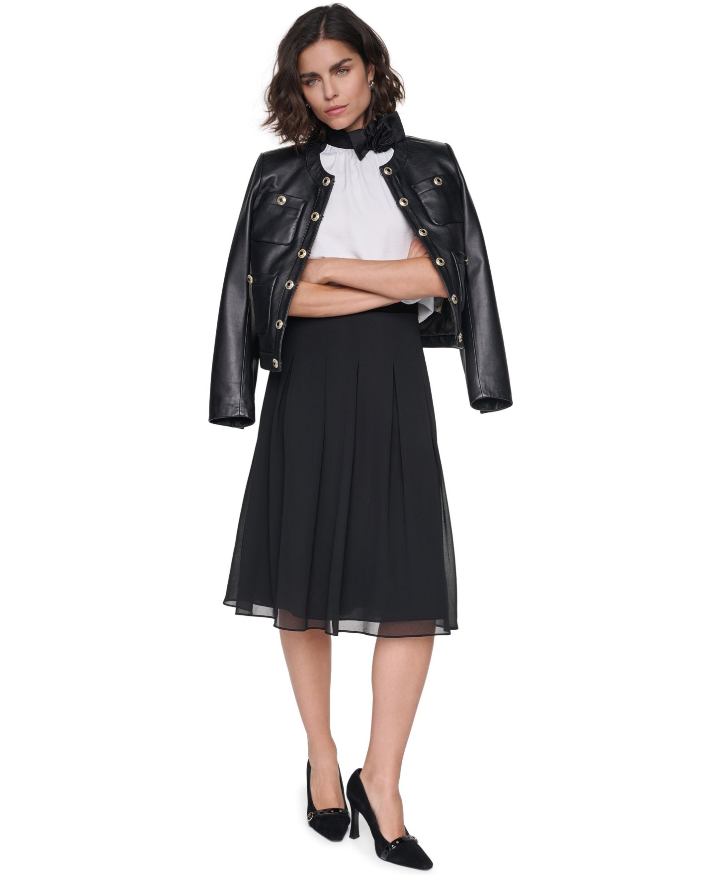Женская юбка KARL LAGERFELD PARIS Pleated High-Waisted Midi, цвет: Чёрный — фото 6