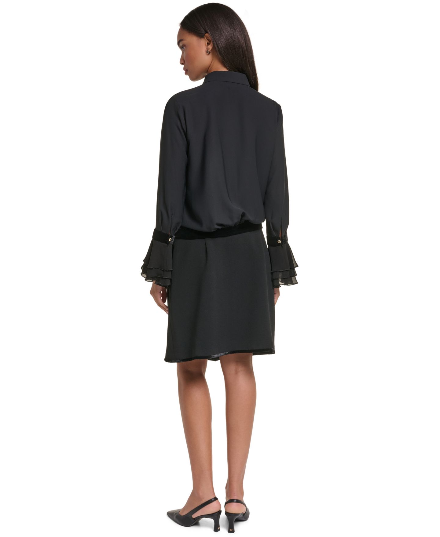 Женская блузка KARL LAGERFELD PARIS Velvet Long-Bell-Sleeve, цвет: Чёрный — фото 5