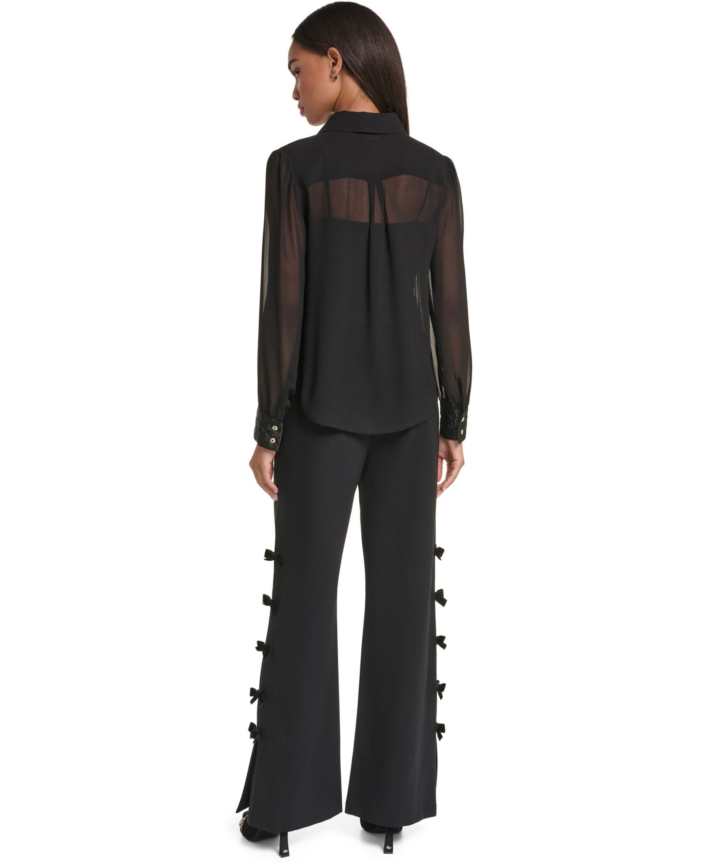 Женская блузка KARL LAGERFELD PARIS Long-Sleeve Chiffon with Quilted Pockets, цвет: Чёрный — фото 5
