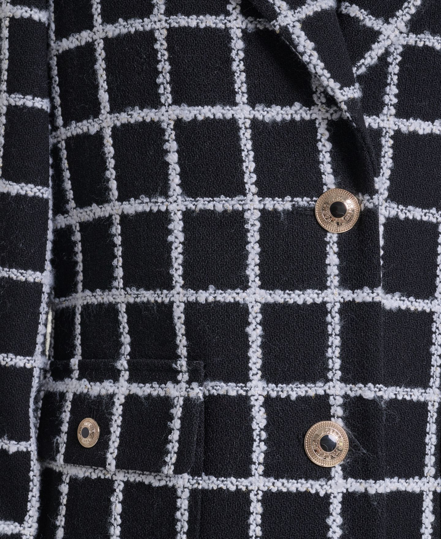 Женское пальто KARL LAGERFELD PARIS Double-Breasted Plaid Knee-Length, цвет: Чёрный / Мягкий белый — фото 5