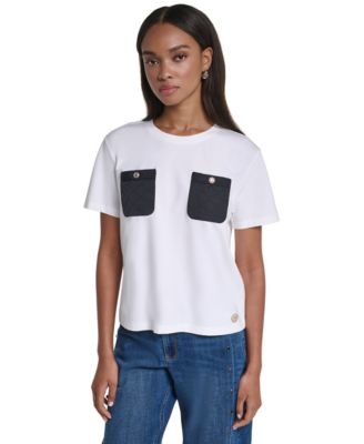 Women's Front Pocket Crewneck Short-Sleeve T-Shirt