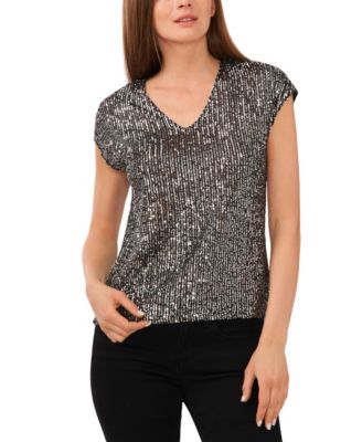 Women's Sequined Dolman Sleeve V-Neck  Blouse