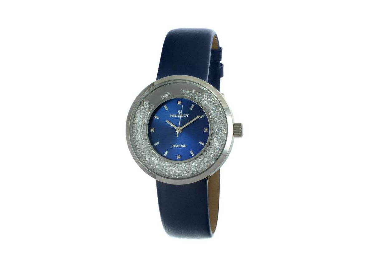 Peugeot Women's Silver 38mm Floating Cz Diamond Dial Watch - Blue