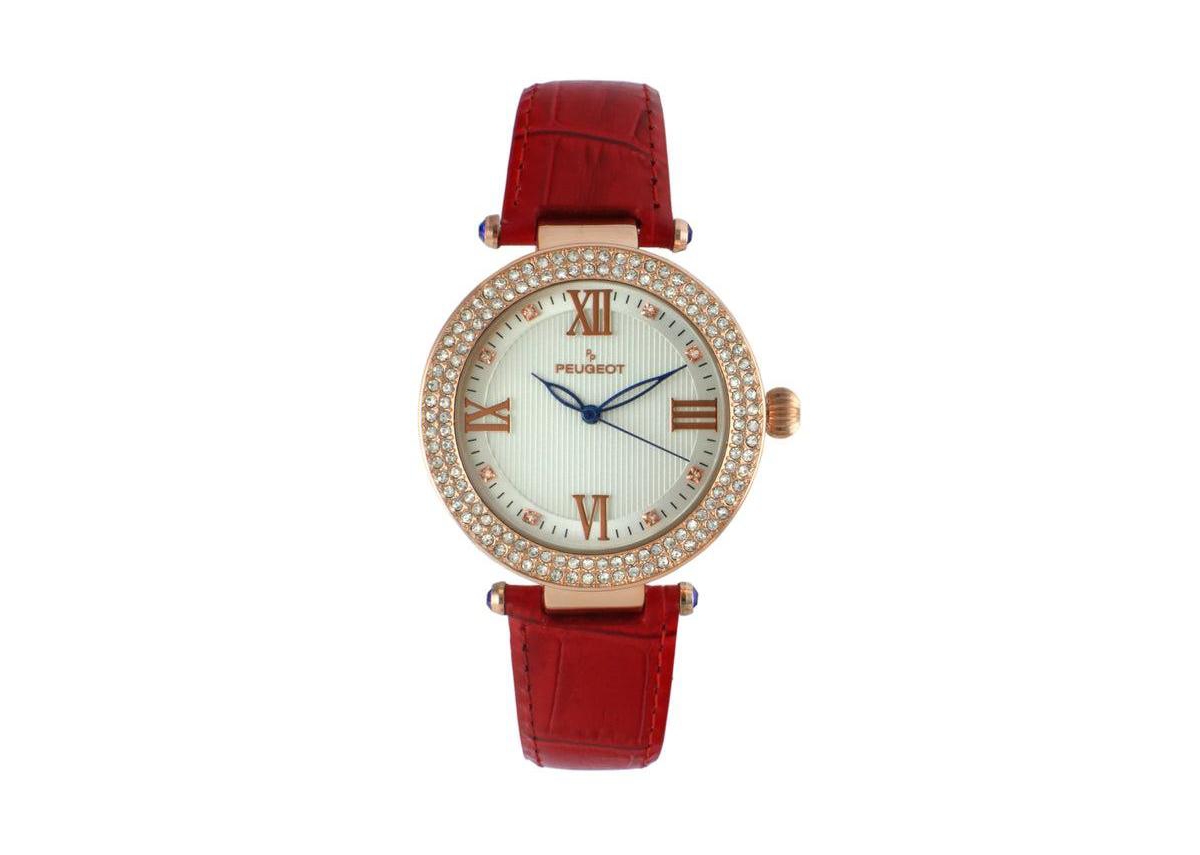 Peugeot Women's Watch Crystal Leather Strap - Red