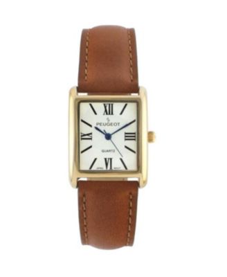 Women's Tank Watch Roman Dial Smooth Leather Strap