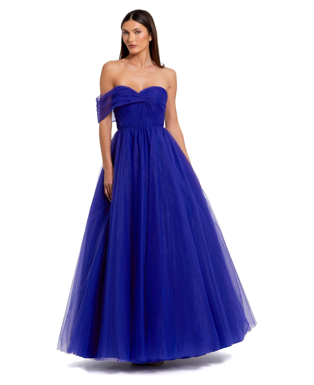Mac Duggal - Blue One Side Off The Shoulder Bustier Ball Gown - US 12