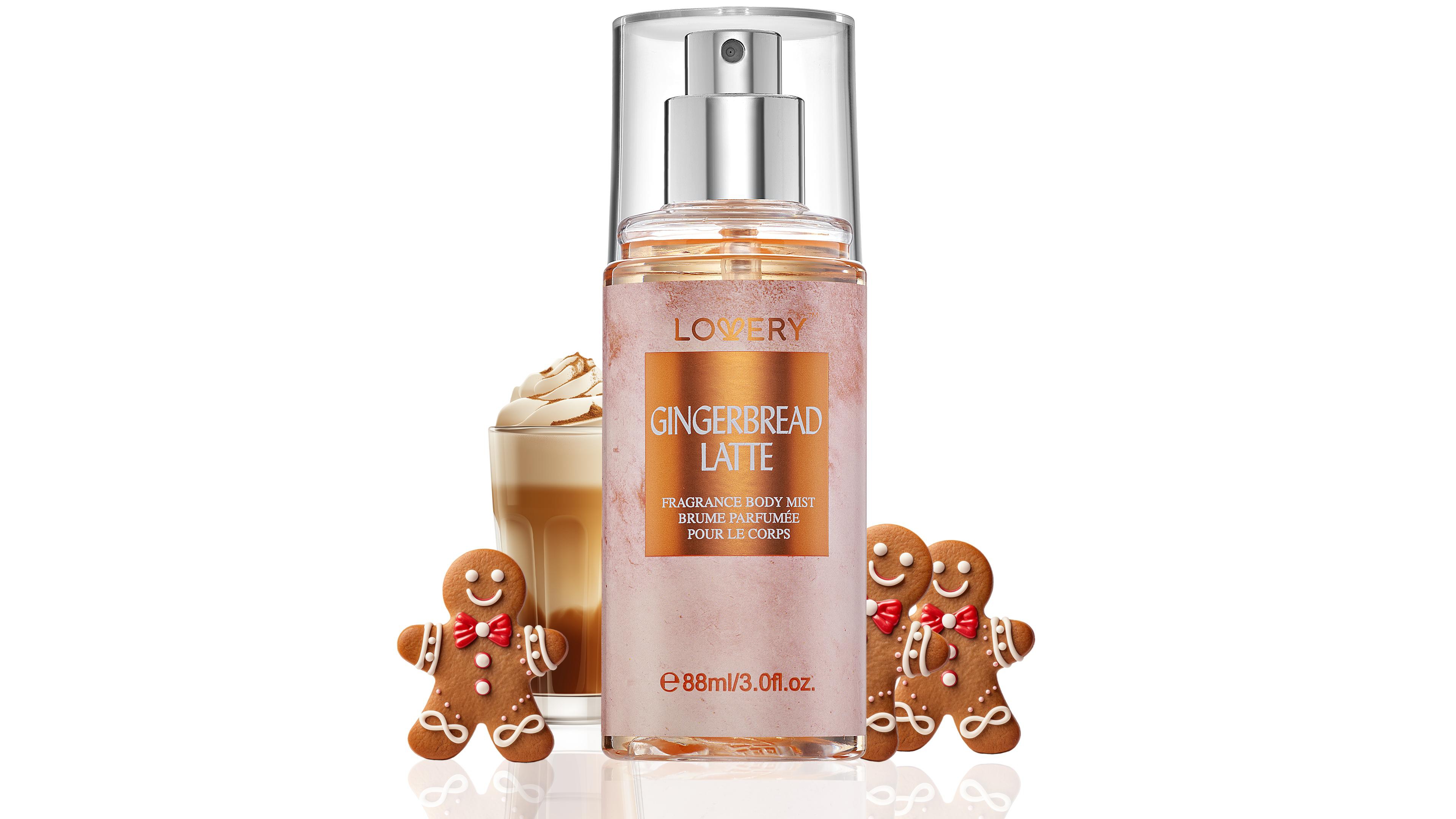 Lovery Gingerbread Latte Body Mist Spray, Warm Gourmand Fragrance with Gingerbread, Latte and Vanilla Notes, 3 fl oz