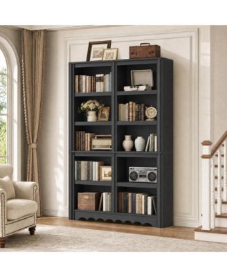 5-Tier Tall Wood Bookshelf Double Row Roman Column Wood Storage Rack